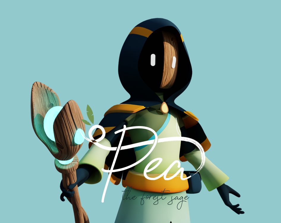 Pea: The Forest Sage cover art: a small hooded sage holding a wooden staff with a glowing seed