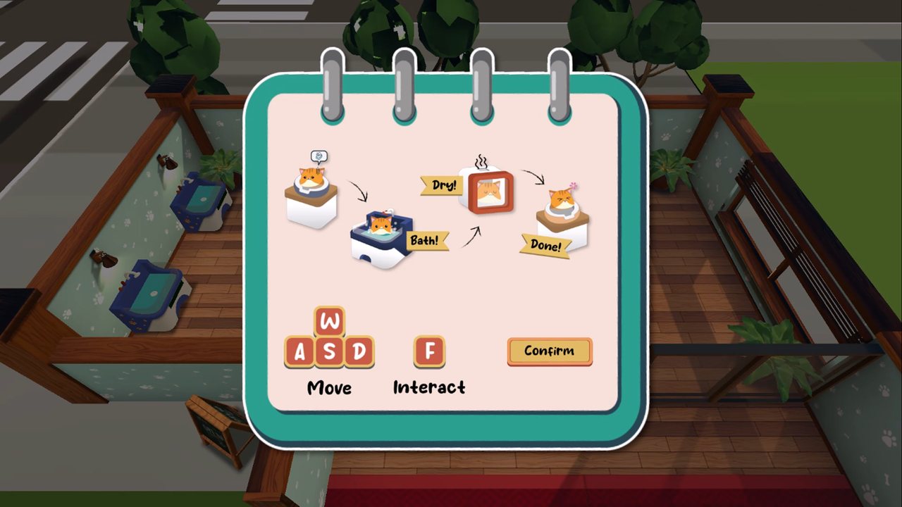 Pet Care Panic gameplay: the shopkeeper crosses the shop floor between grooming stations