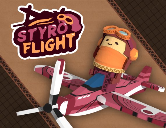 Styro Flight cover art: a foam plane with a plush pilot in orange goggles on a cardboard backdrop